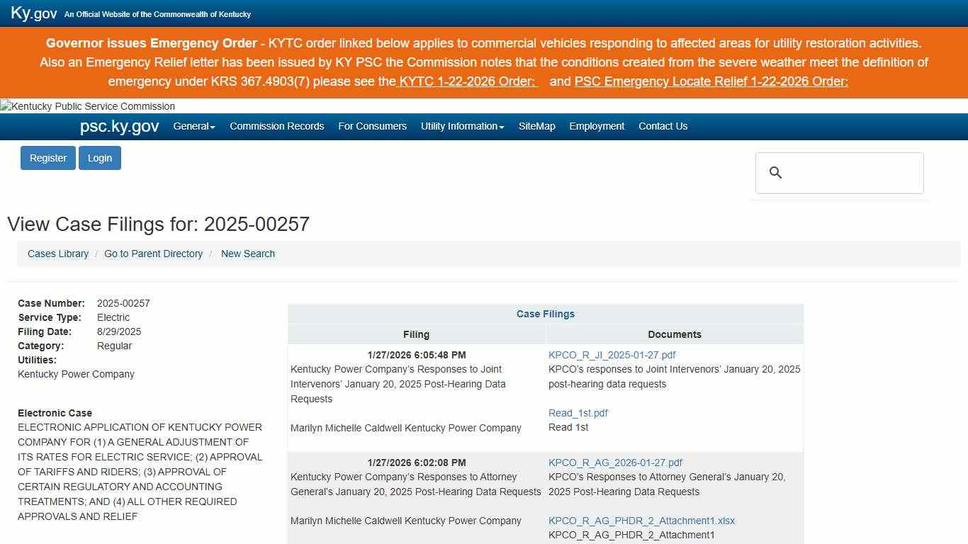 View Case Filings for: 2025-00257